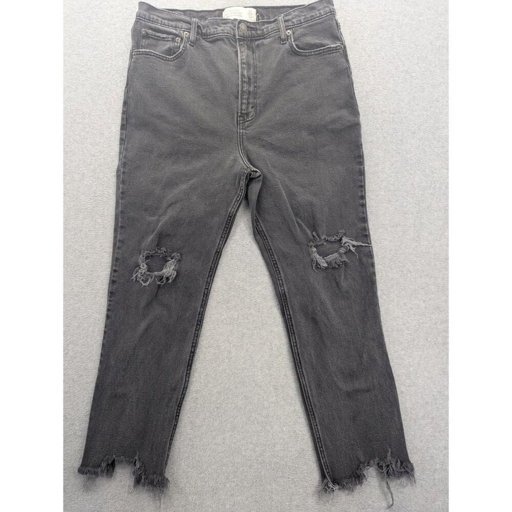 Abercrombie & Fitch Ankle Straight Jeans Womens 12 Gray High Rise Distressed